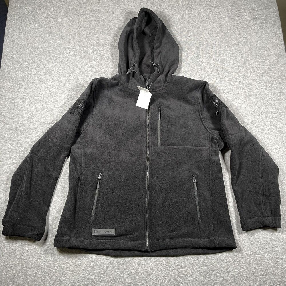 BAERskin Tactical Fleece Jacket Mens XL Black Hooded Full Zip Pockets Winter